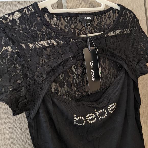 BEBE Rhinestone Lace Keyhole Top - Picture 4 of 5
